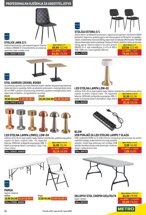 Metro katalog — stranica 13: PAMUA, klupa, klupa, SKLOPIVI STOL CHOPIN 183x76x74 (vrijedi 01. 09. 2026.–30. 09. 2026.)