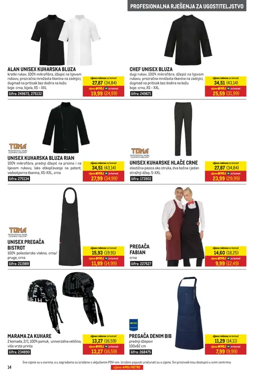 Metro katalog — stranica 14: METRO Pregača denim bib, Unisex kuharska bluza, Chef unisex bluza, TOMA Unisex kuharska bluza Rian (vrijedi 01. 09. 2026.–30. 09. 2026.)