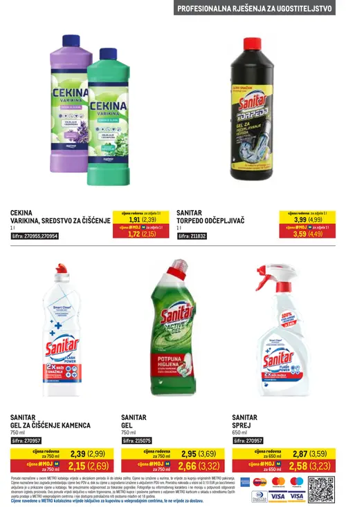 Metro katalog — stranica 16: SANITAR GEL ZA ČIŠĆENJE KAMENCA 750 ml, CEKINA VARIKINA, SREDSTVO ZA ČIŠĆENJE 1 L, SANITAR GEL ZA ČIŠĆENJE KAMENCA 750 ml, SANITAR SPREJ 650 ml (vrijedi 01. 09. 2026.–30. 09. 2026.)