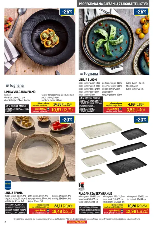 Metro katalog — stranica 2: Tognana desertni tanjur 21 cm, Tognana plitki tanjur 9 cm, Tognana plitki tanjur 9 cm, METRO PROFESSIONAL plitki tanjur 27 cm (vrijedi 01. 09. 2026.–30. 09. 2026.)
