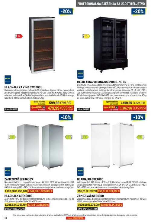Metro katalog — stranica 10: HLADNJAK ZA VINO GWC3091, ZAMRZIVAČ GFR4600, HLADNJAK GRE4600, HLADNJAK GRE4600S (vrijedi 01. 10. 2026.–31. 10. 2026.)