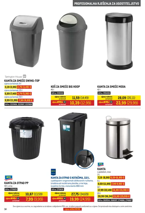 Metro katalog — stranica 14: METRO KANTA ZA OTPAD S KOTAČIMA, aro KANTA ZA OTPAD PP, aro KANTA, Tarrington House KANTA ZA SMEĆE SWING-TOP 25 l (vrijedi 01. 10. 2026.–31. 10. 2026.)