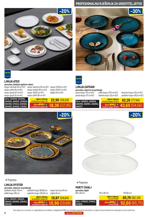 Metro katalog — stranica 2: porculan, dodatno ojačani rubovi tanjur desertni 20 cm 6/1, LINIJA CATHAN porculan, otporno na grebanje pizza tanjur 32 cm 6/1, LINIJA CATHAN porculan, otporno na grebanje pizza tanjur 32 cm 6/1, Tognana PORCULAN, Oporno na grebanje podložni tanjur 33 cm (vrijedi 01. 10. 2026.–31. 10. 2026.)