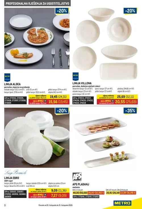 Metro katalog — stranica 3: plitki tanjur 20,2 cm, plitki tanjur 20,2 cm, duboki tanjur 23 cm, duboki tanjur 23 cm (vrijedi 01. 10. 2026.–31. 10. 2026.)