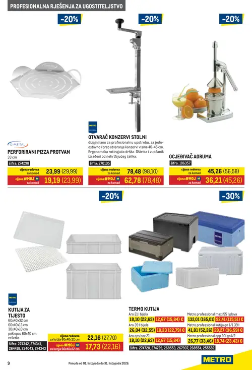 Metro katalog — stranica 9: TERMO KUTIJA Aro 21 l bijela, TERMO KUTIJA Aro 39 l bijela, TERMO KUTIJA Aro eps box 21l, Metro professional maxi 55 l plava (vrijedi 01. 10. 2026.–31. 10. 2026.)