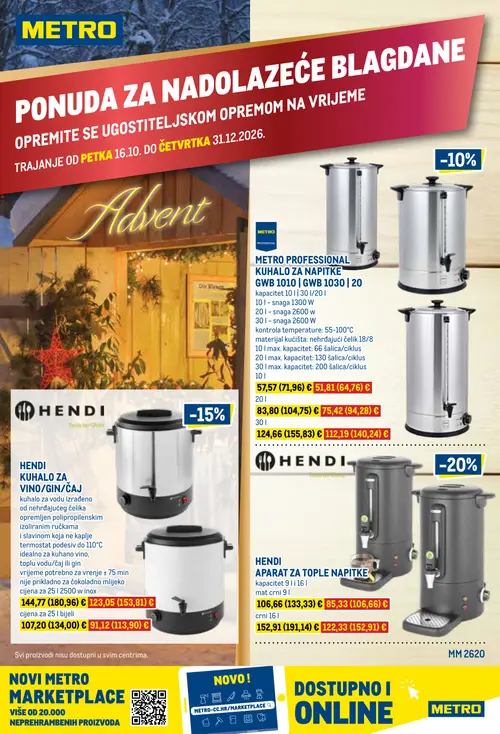 Metro katalog — stranica 1: HENDI APARAT ZA TOPLE NAPITKE, HENDI KUHALO ZA VINO/GIN/ČAJ, METRO PROFESSIONAL KUHALO ZA NAPITKE GWB 1010 | GWB 1030 | 20, METRO PROFESSIONAL KUHALO ZA NAPITKE GWB 1010 | GWB 1030 | 20 (vrijedi 16.10.–31.12.2026.)