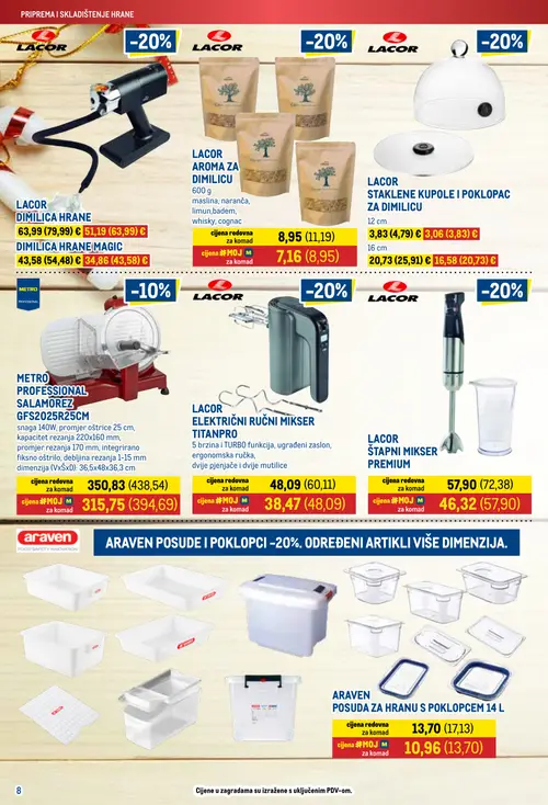 Metro katalog — stranica 8: LACOR STAKLENE KUPOLE I POKLOPAC ZA DIMILICU, ARAVEN POSUDA ZA HRANU S POKLOPCEM 14 L, LACOR DIMILICA HRANE, LACOR ŠTAPNI MIKSER PREMIUM (vrijedi 16.10.–31.12.2026.)