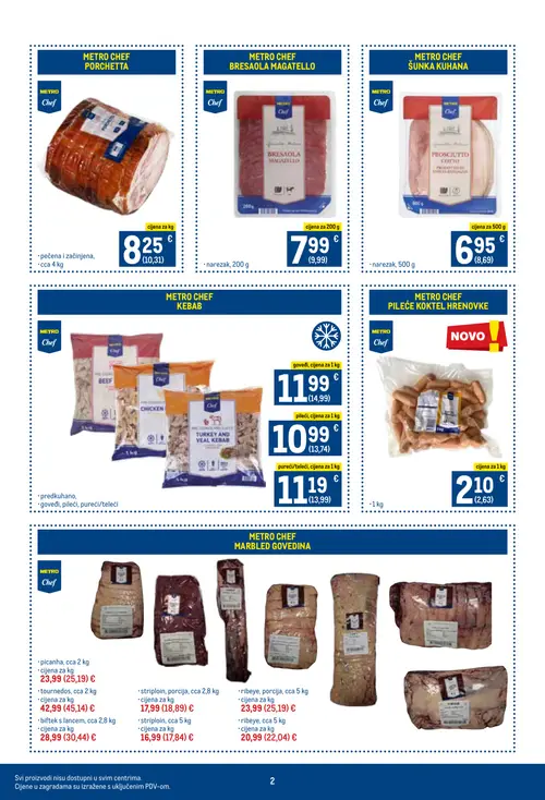 Metro katalog — stranica 2: METRO CHEF PILEĆE KOKTEL HRENOVKE, METRO CHEF PORCHETTA, METRO CHEF BRESAOLA MAGATELLO, METRO CHEF ŠUNKA KUKHANA (vrijedi 16. 09. 2026.–30. 09. 2026.)