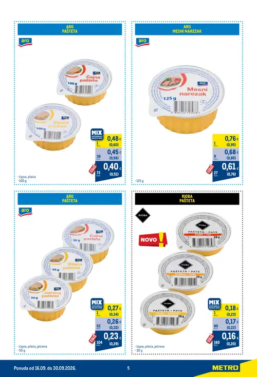 Metro katalog — stranica 5: RIOBA Pašteta - Pâté, RIOBA Pašteta - Pâté, aro Čajna pašteta, aro Čajna pašteta (vrijedi 16. 09. 2026.–30. 09. 2026.)