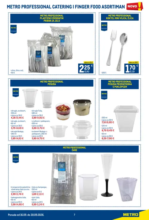 Metro katalog — stranica 7: METRO PROFESSIONAL shot čaša, 60 ml, METRO PROFESSIONAL transparentna plastična višekratna čaša za vino, METRO PROFESSIONAL heksagonalna čaša, 50 ml, METRO PROFESSIONAL OKRUGLA, ZA DESSERT, 150 ml (vrijedi 16. 09. 2026.–30. 09. 2026.)