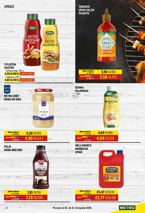 Metro katalog — stranica 5: ZVIJEZDA GASTRO MAJONEZA, TABASCO UMAK SALSA PICANTE, TABASCO UMAK SALSA PICANTE, ZVIJEZDA GASTRO KETCHUP BLAGI (vrijedi 01. 10. 2026.–31. 10. 2026.)