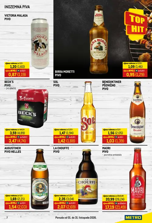 Metro katalog — stranica 7: VICTORIA MALAGA PIVO, BECK'S PIVO, BIRRA MORETTI PIVO, BENEDIKTINER PŠENIČNO PIVO (vrijedi 01. 10. 2026.–31. 10. 2026.)