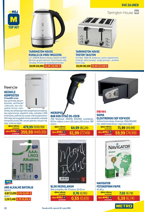 Metro katalog — stranica 9: ARO ALKALNE BATERIJE AAA 4/1, ARO ALKALNE BATERIJE AA 4/1, TARRINGTON HOUSE TOSTER TA4170N, BLOK MEDIOLANUM (vrijedi 16. 09. 2026.–30. 09. 2026.)