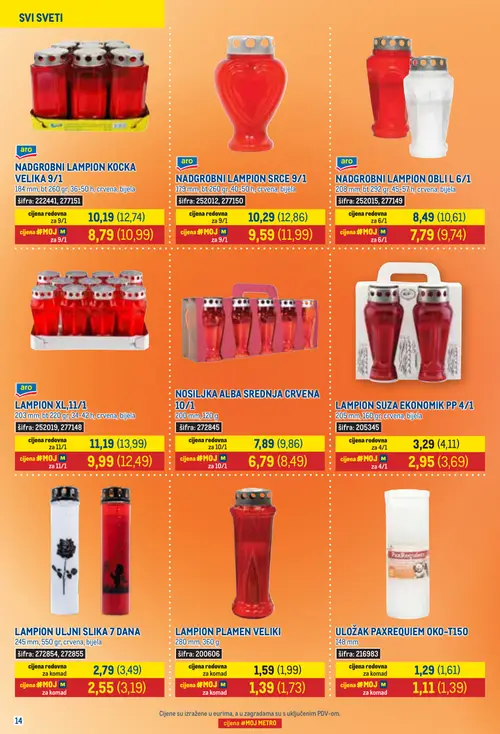 Metro katalog — stranica 14: ULOŽAK PAXREQUIEM OKO-T150, LAMPION ULJNI SLIKA 7 DANA, LAMPION SUZA EKONOMIK PP 4/1, aro NADGROBNI LAMPION OBLI L 6/1 (vrijedi 01. 10. 2026.–15. 10. 2026.)
