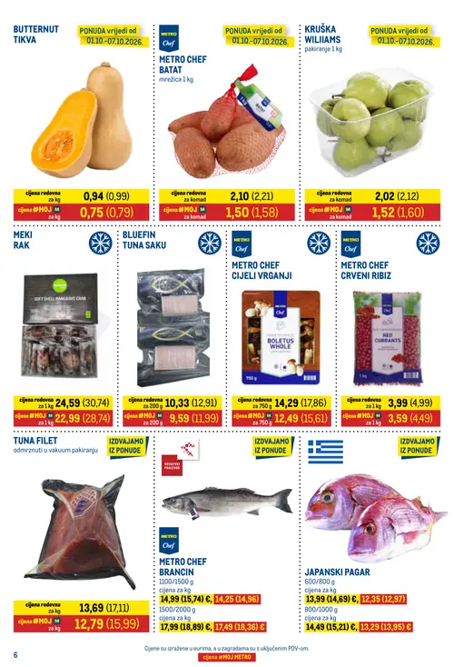 Metro katalog — stranica 6: MEKI RAK, BLUEFIN TUNA SAKU, METRO CHEF CIJELI VRGANJI, METRO CHEF CRVENI RIBIZ (vrijedi 01. 10. 2026.–15. 10. 2026.)