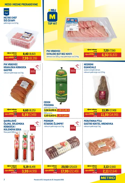 Metro katalog — stranica 7: CEKIN POSEBNA, CEKIN POSEBNA, GAVRILOVIĆ ČAJNA, SRIJEMSKA KOBASICA I KULENOVA SEKA, NEGRONI GUANCIALE (vrijedi 01. 10. 2026.–15. 10. 2026.)