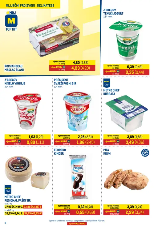 Metro katalog — stranica 8: Z'Bregov TEKUĆI JOGURT, FERRERO Kinder Pinguić Čokolat, PITA KRUH, PRÉSlDENT SVJEŽI POSNI SIR (vrijedi 01. 10. 2026.–15. 10. 2026.)