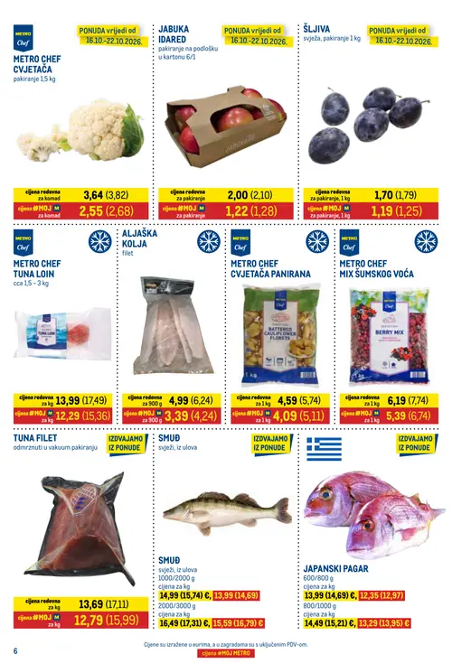 Metro katalog — stranica 6: ALJAŠKA KOLJA, JABUKA IDARED, ŠLJIVA, METRO CHEF CVJETAČA (vrijedi 16.10.–01.11.2026.)