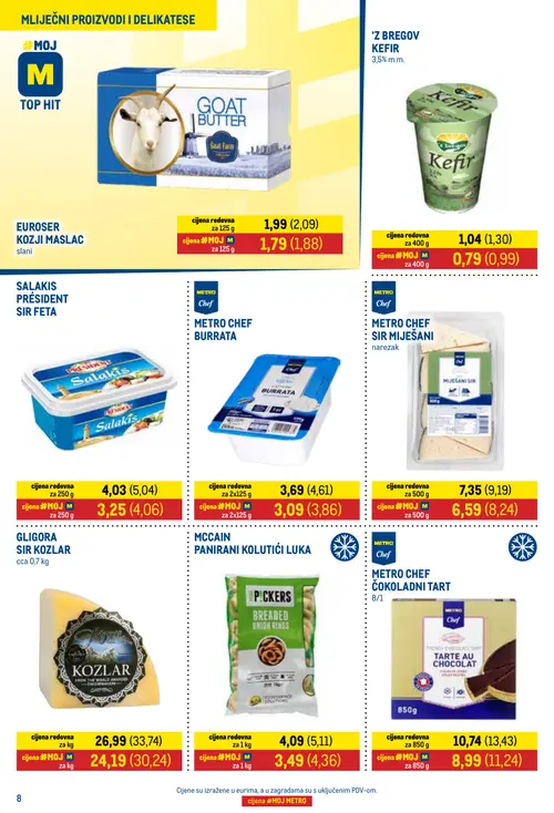 Metro katalog — stranica 8: 'Z BREGOV KEFIR 3,5% m.m., Président SALAKIS PRÉSIDENT SIR FETA, MCCAIN PANIRANI KOLUTIĆI LUKA, METRO CHEF ČOKOLADNI TART (vrijedi 16.10.–01.11.2026.)