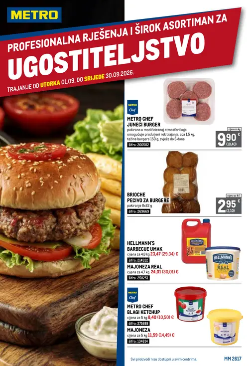 Metro katalog — stranica 1: HELLMANN'S BARBECUE UMAK, MAJONEZA REAL, METRO CHEF BLAGI KETCHUP, MAJONEZA (vrijedi 01. 09. 2026.–30. 09. 2026.)
