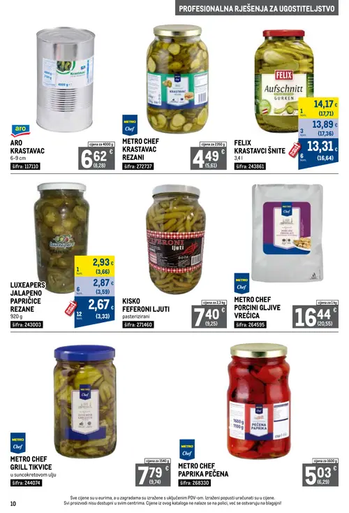 Metro katalog — stranica 10: LUXEAPERS JALAPENO PAPRIČICE REZANE, ARO KRASTAVAC, METRO CHEF KRASTAVAC REZANI, FELIX KRASTAVCI ŠNITE (vrijedi 01. 09. 2026.–30. 09. 2026.)