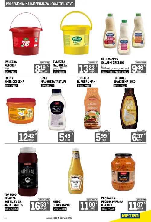 Metro katalog — stranica 11: ZVIJEZDA KETCHUP blagi, ZVIJEZDA MAJONEZA gastro, 50%, HELLMANN'S SALATNI DRESING, THOMY AMERIČKI SENF (vrijedi 01. 09. 2026.–30. 09. 2026.)