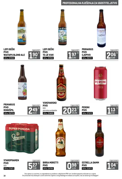 Metro katalog — stranica 14: STAROPRAMEN PIVO, BIRRA MORETTI PIVO, ESTRELLA DAMM PIVO, PERONI PIVO (vrijedi 01. 09. 2026.–30. 09. 2026.)