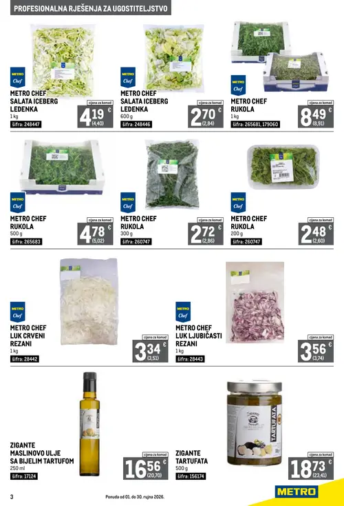 Metro katalog — stranica 3: ZIGANTE MASLINOVO ULJE SA BIJELIM TARTUFOM, ZIGANTE TARTUFATA, METRO CHEF RUKOLA, METRO CHEF SALATA ICEBERG LEDENKA (vrijedi 01. 09. 2026.–30. 09. 2026.)