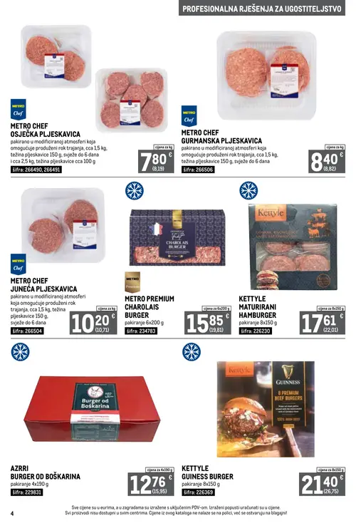 Metro katalog — stranica 4: METRO PREMIUM CHAROLAIS BURGER, KETTYLE MATURIRANI HAMBURGER, AZRRI BURGER OD BOŠKARINA, KETTYLE GUINNESS BURGER (vrijedi 01. 09. 2026.–30. 09. 2026.)