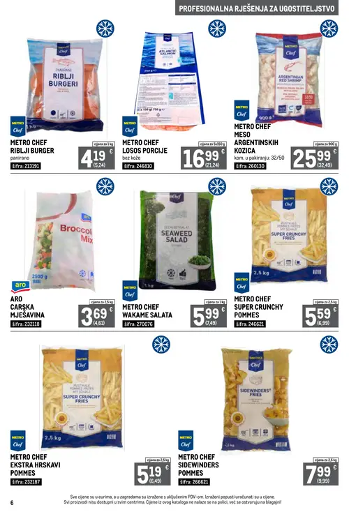 Metro katalog — stranica 6: METRO CHEF RIBLJI BURGER, METRO CHEF LOSOS PORCIJE, METRO CHEF MESO ARGENTINSKIH KOZICA, ARO CARSKA MJEŠAVINA (vrijedi 01. 09. 2026.–30. 09. 2026.)
