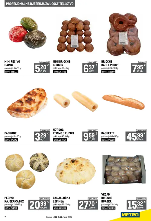 Metro katalog — stranica 7: BRIOCHE BAGEL PECIVO, PANZONE, HOT DOG PECIVO S RUPOM, BAGUETTE (vrijedi 01. 09. 2026.–30. 09. 2026.)