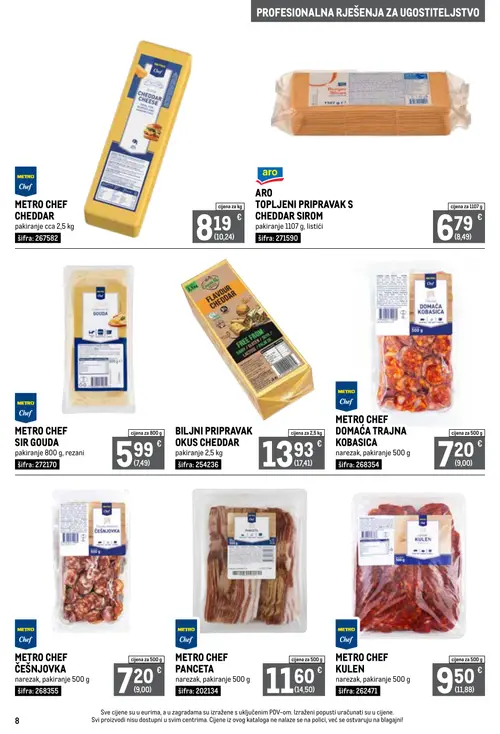 Metro katalog — stranica 8: METRO CHEF KULEN, aro AROPLJENI PRIPRAVAK S CHEDDAR SIROM, METRO CHEF SIR GOUDA, METRO CHEF CHEDDAR (vrijedi 01. 09. 2026.–30. 09. 2026.)