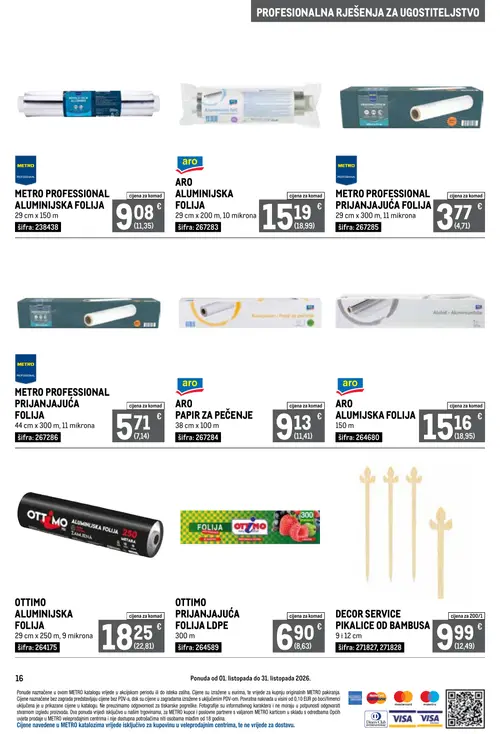 Metro katalog — stranica 16: DECOR SERVICE PIKALICE OD BAMBUSA, METRO PROFESSIONAL ALUMINIJSKA FOLIJA, ARO ALUMINIJSKA FOLIJA, METRO PROFESSIONAL P²+RIJANJAJUĆA FOLIJA (vrijedi 01. 10. 2026.–31. 10. 2026.)