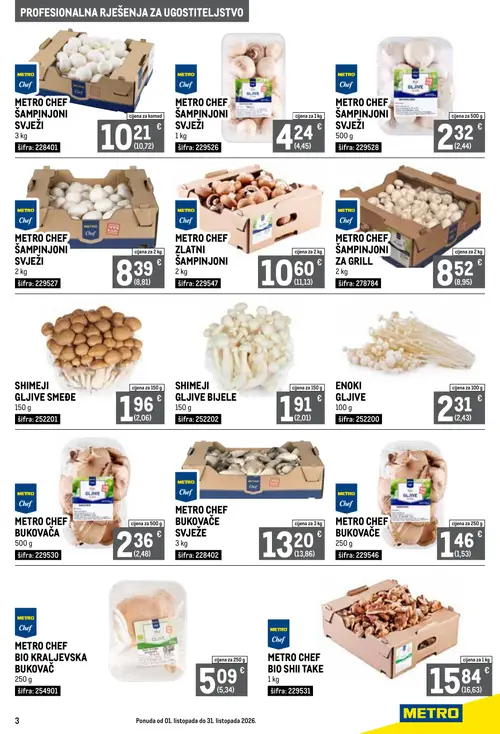 Metro katalog — stranica 3: METRO CHEF BUKOVAČE SVEŽE, METRO CHEF ŠAMPINJONI SVEŽI, METRO CHEF ŠAMPINJONI SVEŽI, METRO CHEF ŠAMPINJONI SVEŽI (vrijedi 01. 10. 2026.–31. 10. 2026.)