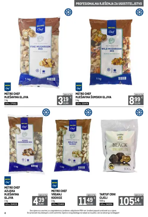 Metro katalog — stranica 4: METRO CHEF MJEŠAVINA GLJIVA, METRO CHEF MJEŠAVINA ŠUMSKIH GLJIVA, METRO CHEF AZIJSKA MJEŠAVINA GLJIVA, METRO CHEF VRGANJ KOCKICE (vrijedi 01. 10. 2026.–31. 10. 2026.)