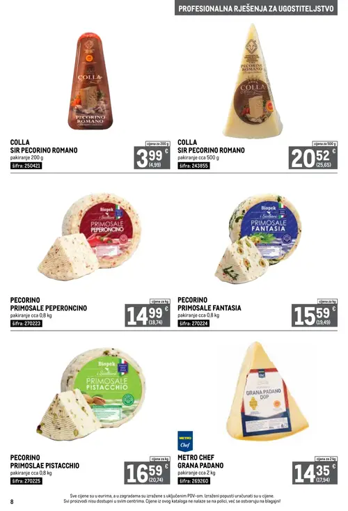 Metro katalog — stranica 8: COLLA SIR PECORINO ROMANO, COLLA SIR PECORINO ROMANO, PECORINO PRIMOSALE PEPPERONCINO, PECORINO PRIMOSALE FANTASIA (vrijedi 01. 10. 2026.–31. 10. 2026.)