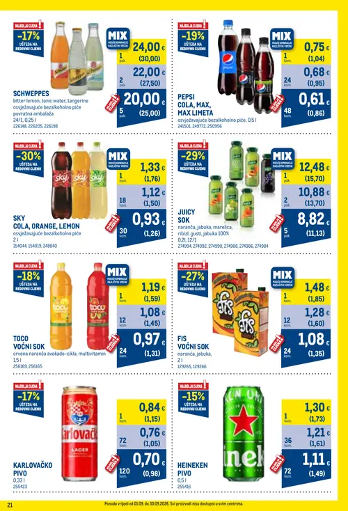 Metro katalog — stranica 21: PEPSI COLA, MAX, MAX LIMETA osvježavajuće bezalkoholno piće, KARLOVAČKO PIVO, PEPSI COLA, MAX, MAX LIMETA osvježavajuće bezalkoholno piće (vrijedi 01. 09. 2026.–30. 09. 2026.)