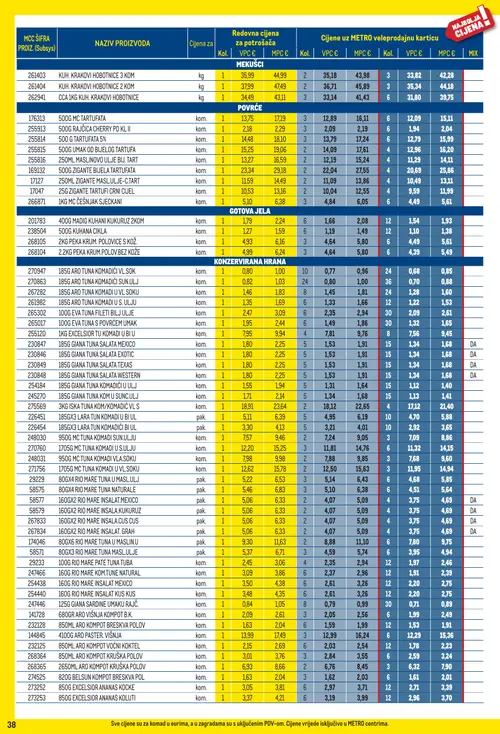 Metro katalog — stranica 38: RIO MARE 160G RIO MARE INSALAT MEXICO, RIO MARE 160G RIO MARE INSALAT KUS KUS, RIO MARE 160G RIO MARE KOM.TUNE NATURAL, GIANA 185G GIANA TUNA KOMADIĆI U ULJU (vrijedi 01. 09. 2026.–30. 09. 2026.)