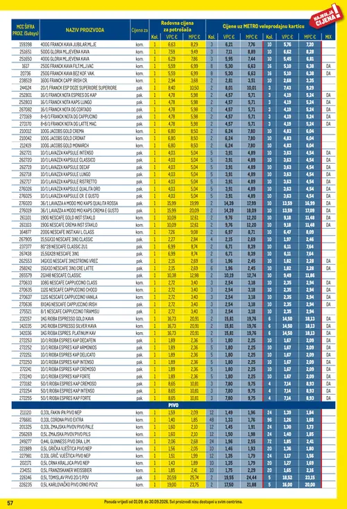 Metro katalog — stranica 57: NEP 0,33L GRIČ. VJEŠTICA PIVO NEP, Zmajska 0,33L ZMAJSKA PIVO PALE, NEP 0,5L GRIČKA VJEŠTICA PIVO NEP, Zmajska 0,5L ZMAJSKA PIVO PILS (vrijedi 01. 09. 2026.–30. 09. 2026.)