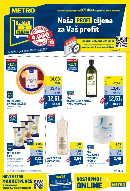 Metro katalog — stranica 1: METRO CHEF LIVANJSKI KOLUT, CARSKO VINO GRASEVINA, CARSKO VINO GRASEVINA, CARSKO VINO GRASEVINA (vrijedi 01. 10. 2026.–31. 10. 2026.)