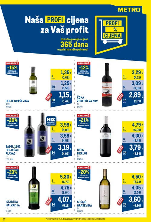 Metro katalog — stranica 17: ČOKA ŽDREPČEVA KRV, ČOKA ŽDREPČEVA KRV, BADEL 1862 PELJEŠAC, PLAVAC, ČOKA ŽDREPČEVA KRV (vrijedi 01. 10. 2026.–31. 10. 2026.)