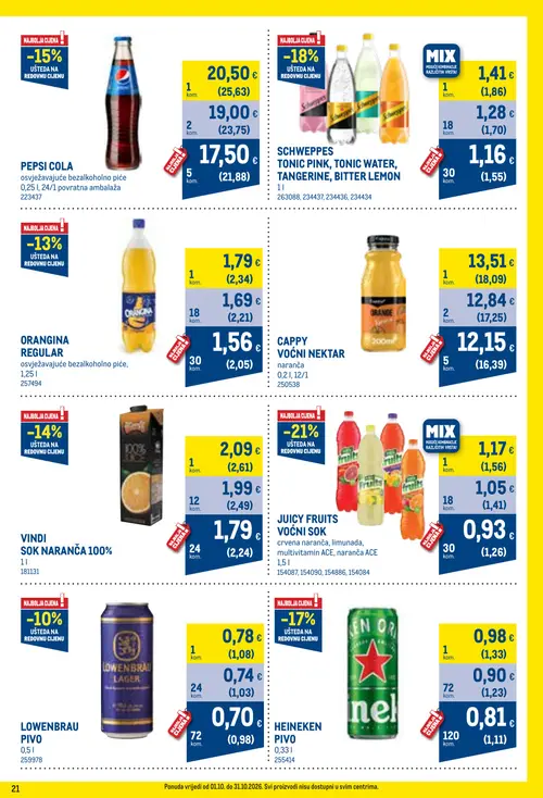 Metro katalog — stranica 21: LOWENBRAU PIVO 0,5 l, LOWENBRAU PIVO 0,5 l, LOWENBRAU PIVO 0,5 l, HEINEKEN PIVO 0,33 l (vrijedi 01. 10. 2026.–31. 10. 2026.)