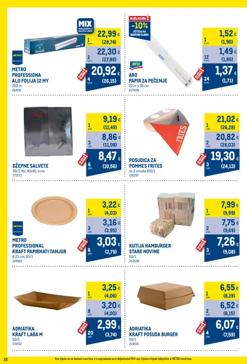 Metro katalog — stranica 26: METRO PROFESSIONAL METRO PROFESSIONA ALU FOLIJA 12 MY, METRO PROFESSIONAL KRAFT PAPIRNATI TANJUR, METRO PROFESSIONAL KRAFT PAPIRNATI TANJUR, ADRIATIKA KRAFT LADA M (vrijedi 01. 10. 2026.–31. 10. 2026.)
