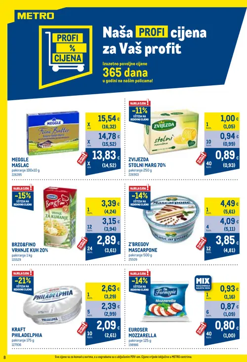Metro katalog — stranica 8: EUROSER MOZZARELLA, KRAFT PHILADELPHIA, BRZO&FINO VRHNJE KUH 20%, KRAFT PHILADELPHIA (vrijedi 01. 10. 2026.–31. 10. 2026.)