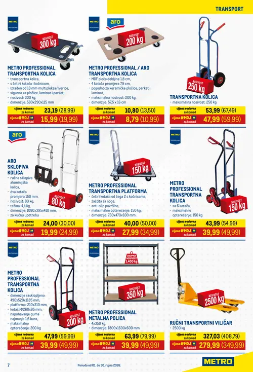 Metro katalog — stranica 7: METRO PROFESSIONAL TRANSPORTNA KOLICA, ARO METRO PROFESSIONAL / ARO TRANSPORTNA KOLICA, TRANSPORTNA KOLICA, ARO SKLOPIVA KOLICA (vrijedi 01. 09. 2026.–30. 09. 2026.)
