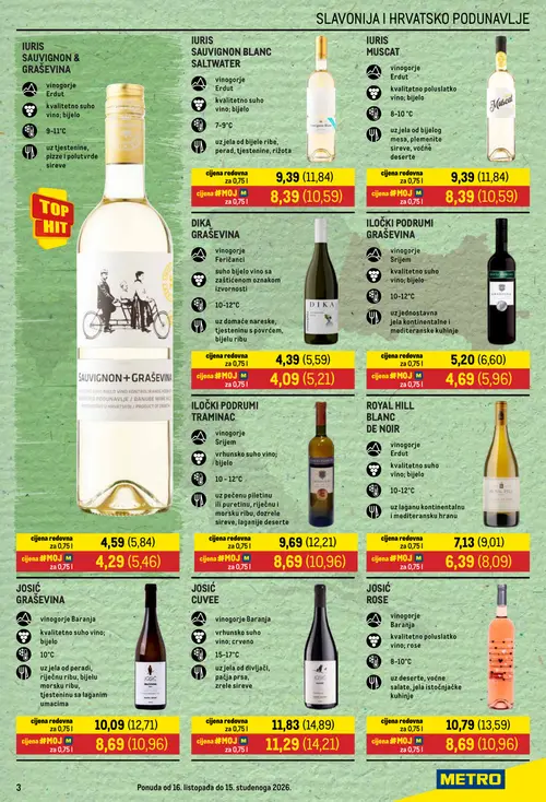 Metro katalog — stranica 3: DIKA GRAŠEVINA, IURIS SAUVIGNON & GRAŠEVINA, ILOČKI PODRUMI GRAŠEVINA, ROYAL HILL BLANC DE NOIR (vrijedi 16.10.–15.11.2026.)