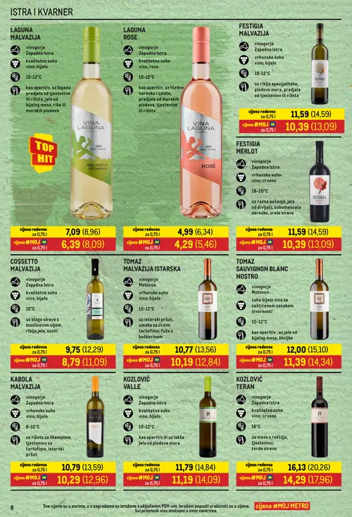 Metro katalog — stranica 8: VINA LAGUNA LAGUNA ROSE, VINA LAGUNA LAGUNA MALVAZIJA, COSSETTO MALVAZIJA, KABOLA MALVAZIJA (vrijedi 16.10.–15.11.2026.)