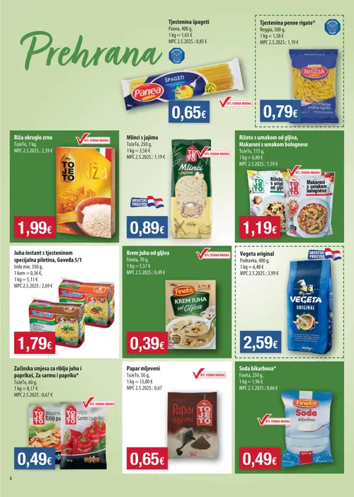 NTL katalog — stranica 6: Panea Tjestenina špageti, ToJeTo Mlinci s jajima, Indo mie Juha instant s tjesteninom specijalna piletina, Goveđa 5/1, Fineta Soda bikarbona (vrijedi 14.10.–20.10.2026.)