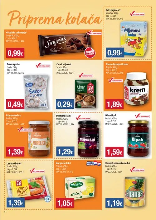 NTL katalog — stranica 8: Namaz lješnjak i kakao, Frudela Džem marelica Frudela, ToJeTo Lisnato tijesto ToJeTo, Frudela Kompot ananas komadići Frudela (vrijedi 14.10.–20.10.2026.)