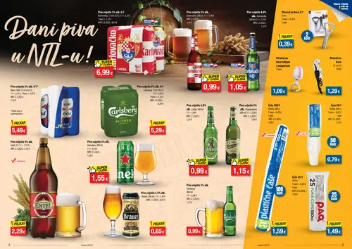NTL katalog — stranica 2: Pivo svijetlo 5% alk. Sarapromen, Čaše 100/1, Pivo svijetlo 5% alk. Heineken, Pivo svijetlo 5% alk. Carlsberg (vrijedi 23. 09. 2026.–29. 09. 2026.)